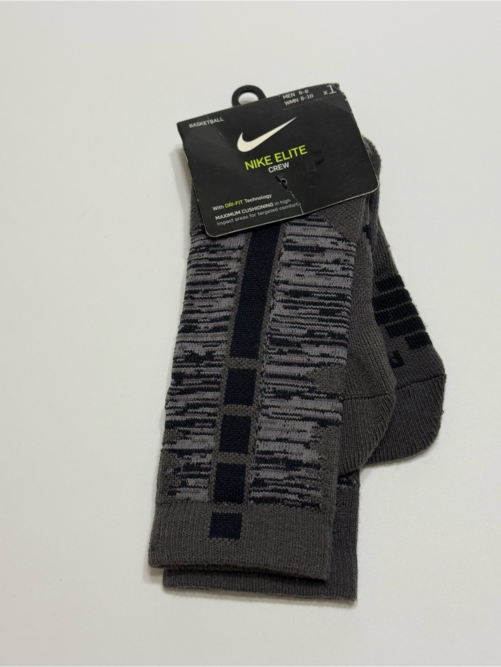 Nike Elite Crew Basketball Socks Black Men 6-8 Women 6-10 Black Heather Gray
